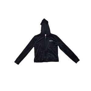 Juicy Couture Black Velour Zip Up Hoodie Crystal Logo Y2K Vintage Large